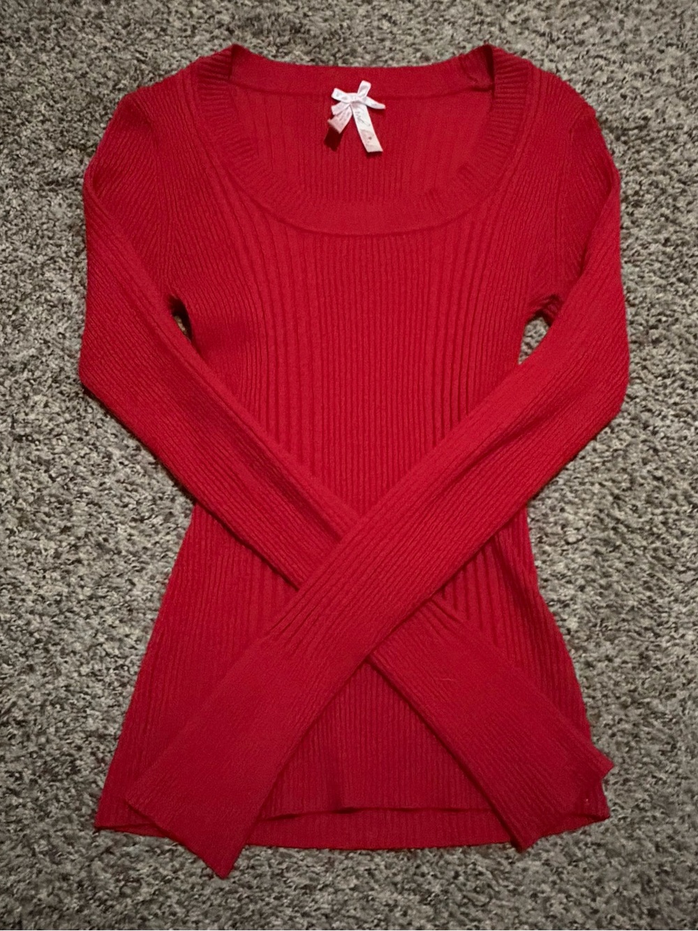 Y2k Red Ribbed Long Sleeve Top